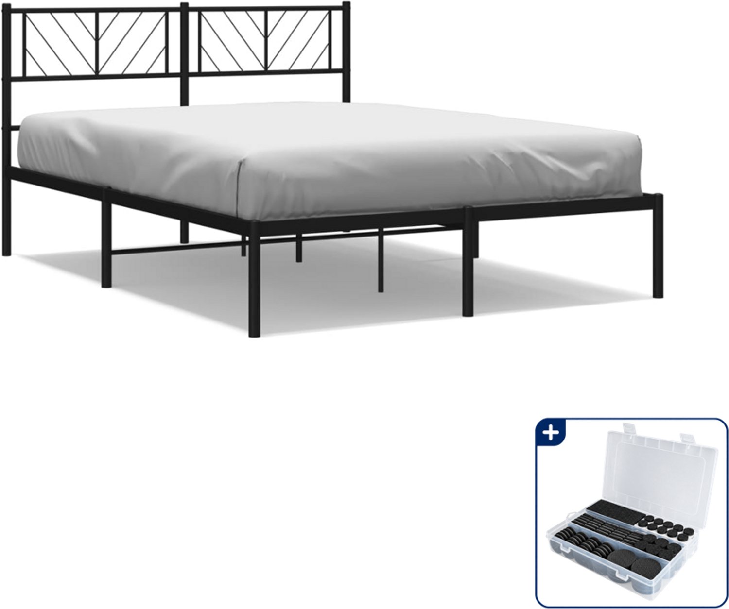 vidaXL bedframe met hoofdbord - 120 x 190 cm - staal - zwart - Inclusief antikrasvilt 177-delig