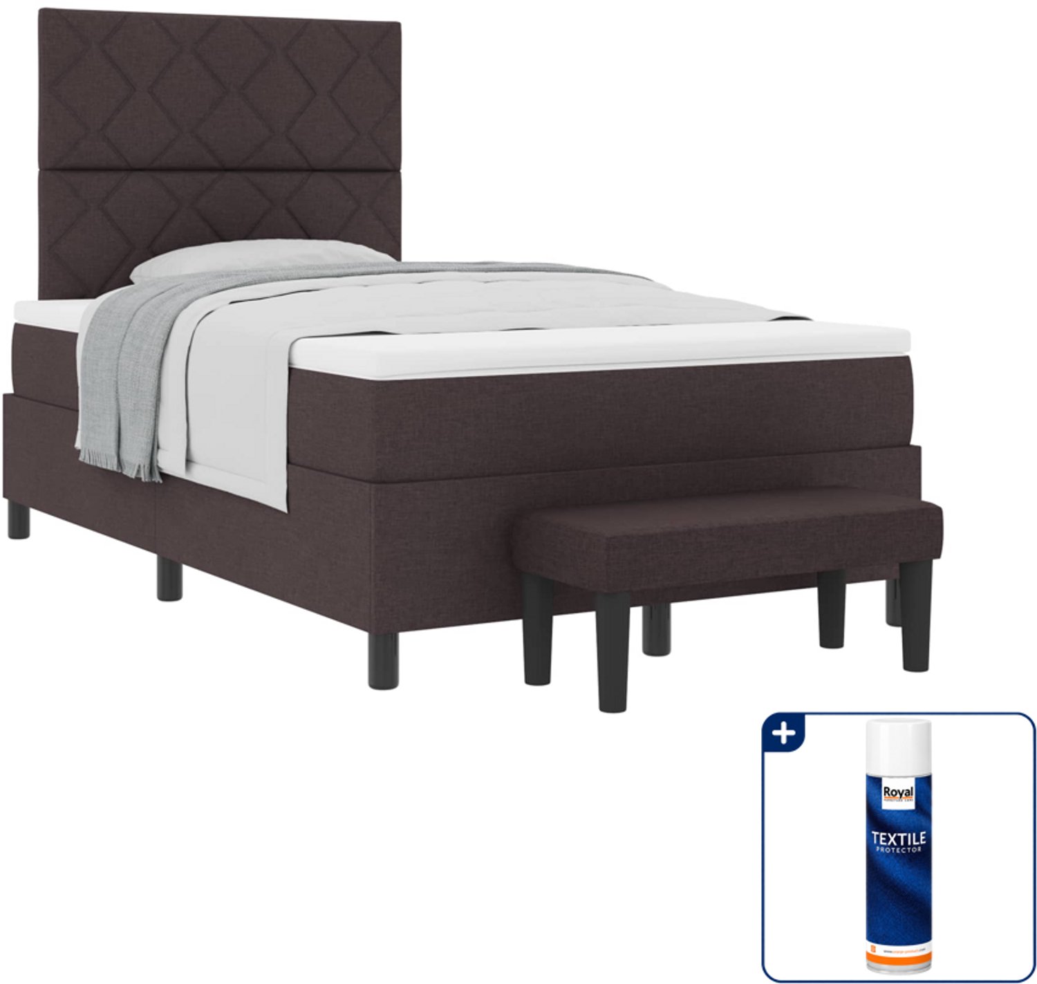 vidaXL boxspringbed - 120 x 200 cm - donkerbruin - Inclusief textielbeschermer 500 ml Zwart