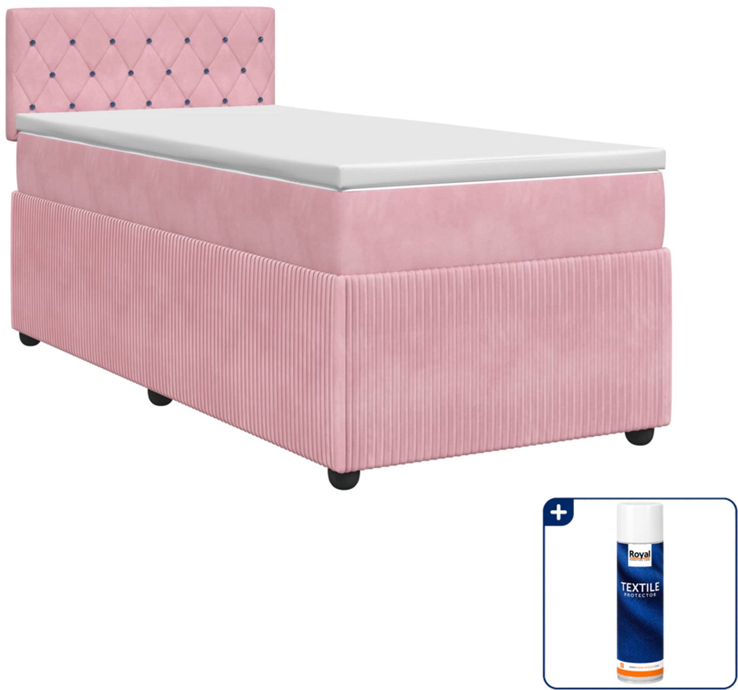 vidaXL boxspringbed - 90 x 200 cm - fluweel - roze - Inclusief textielbeschermer 500 ml