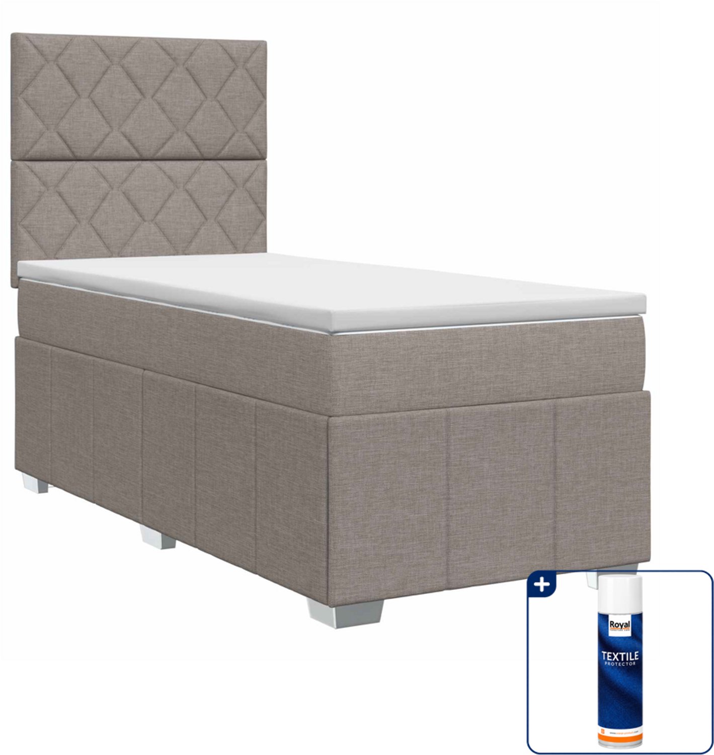 vidaXL boxspringbed - 100 x 200 cm - stof - taupe - Inclusief textielbeschermer 500 ml