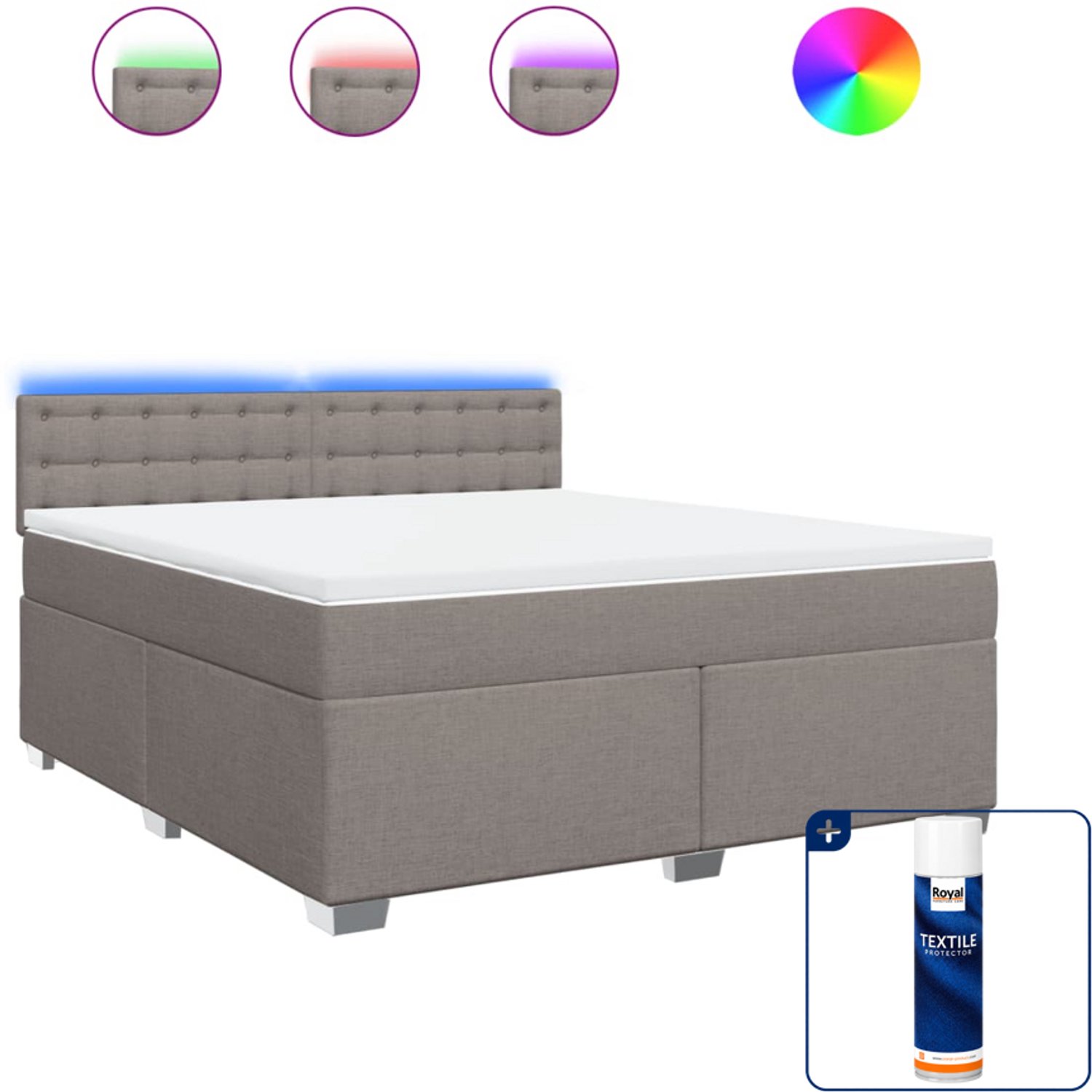 vidaXL Boxspring Kingsize - 180 x 200 cm - stof - taupe - Inclusief textielbeschermer 500 ml