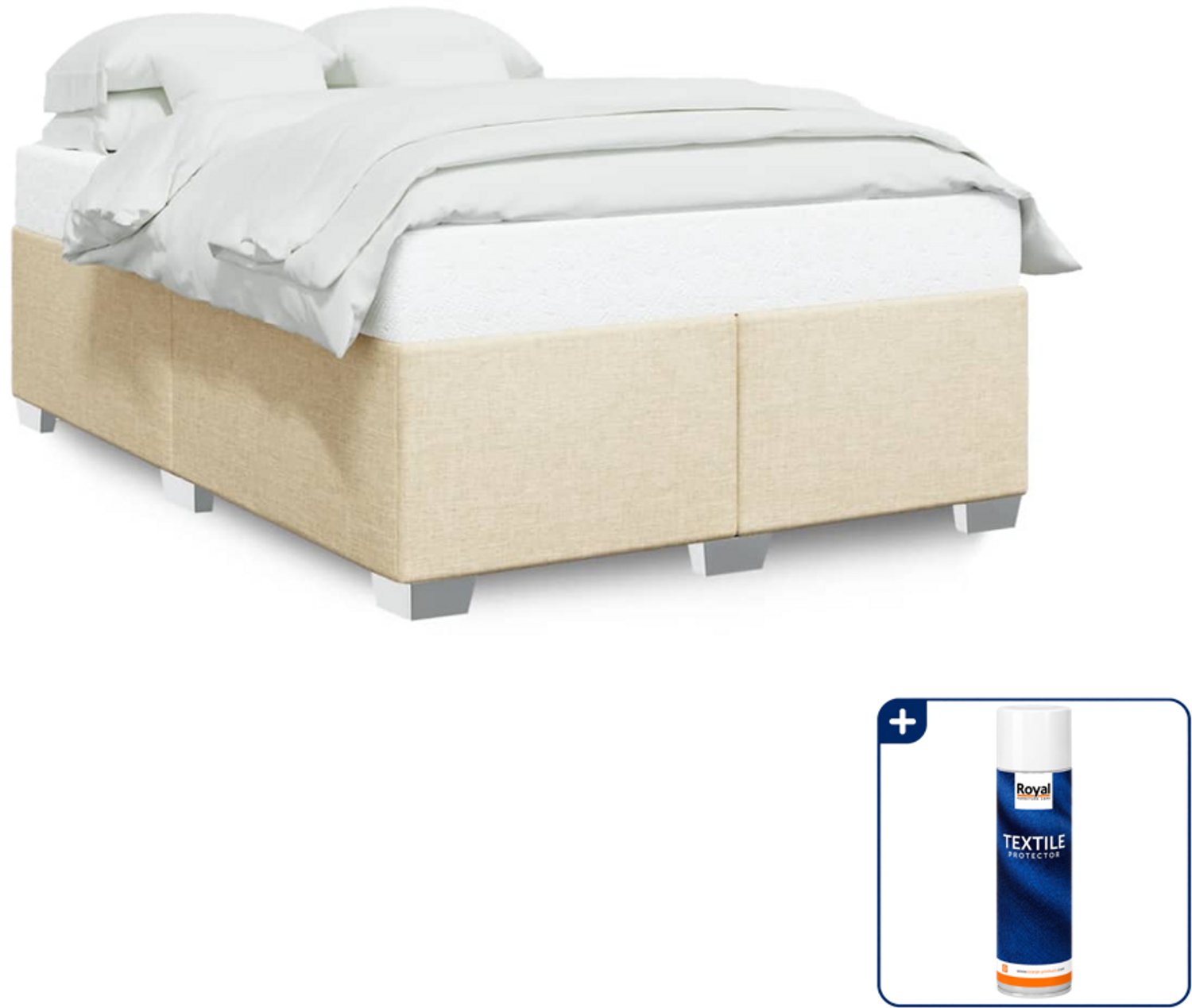 vidaXL Bedframe Queensize - 160 x 200 cm - crème - Inclusief textielbeschermer 500 ml Zwart