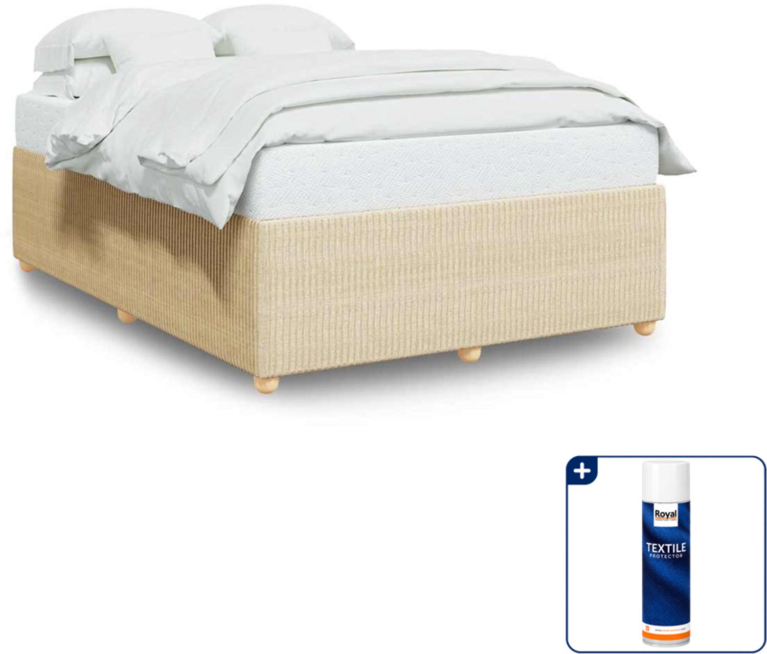 vidaXL bedframe - 140 x 190 cm - stof - crème - Inclusief textielbeschermer 500 ml