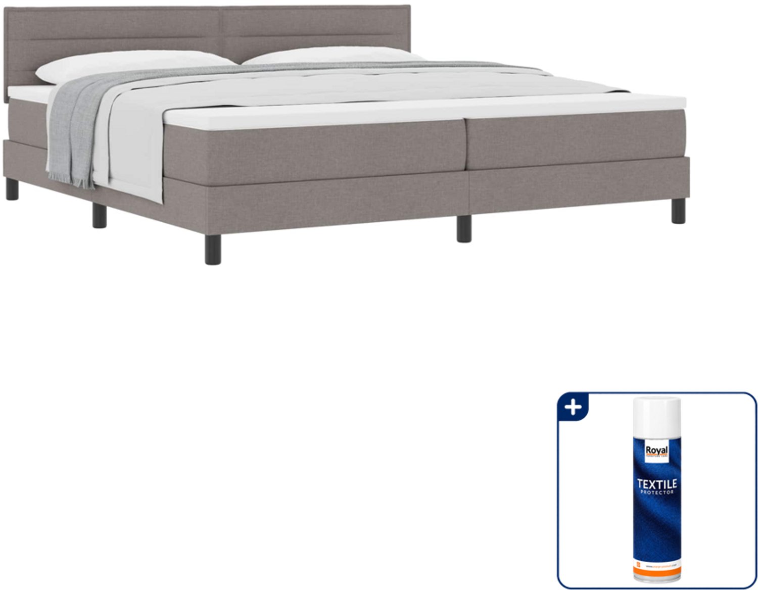 vidaXL Boxspringbed - 200 x 200 cm - stof - taupe - Inclusief textielbeschermer 500 ml