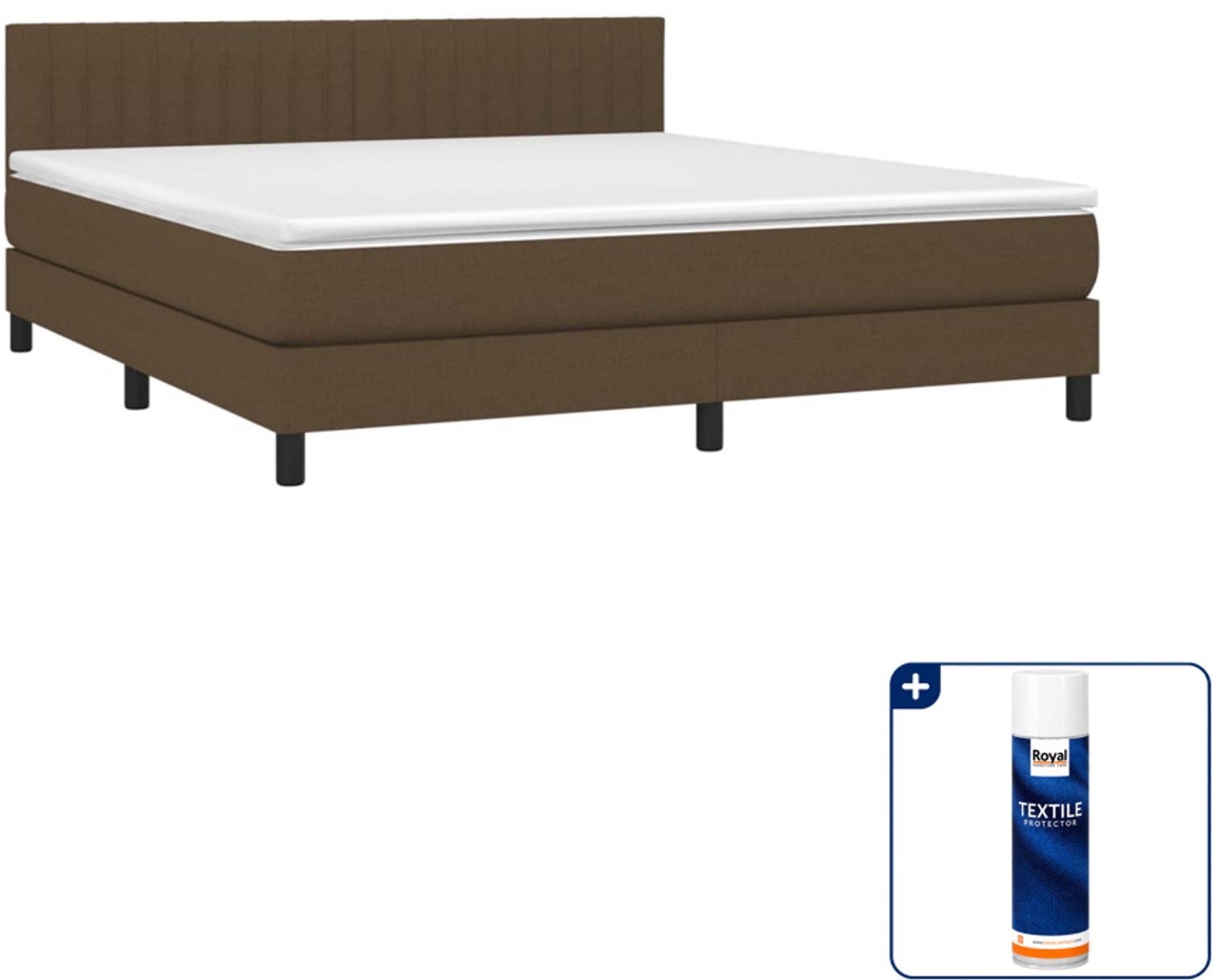 vidaXL Boxspring - Queensize - 160 x 200 cm - donkerbruin - Inclusief textielbeschermer 500 ml