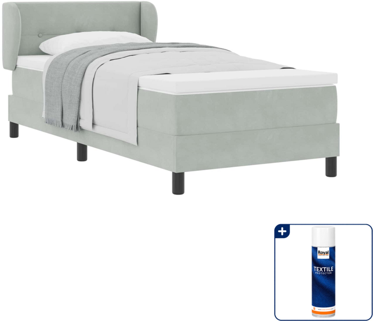 vidaXL boxspringbed - 100 x 200 cm - fluweel - lichtgrijs - Inclusief textielbeschermer 500 ml