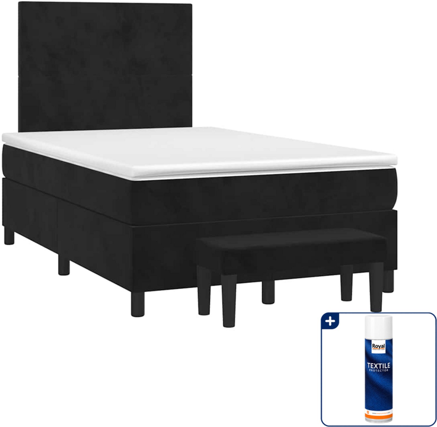 vidaXL boxspring met matras en bankje - 120 x 190 cm - zwart - Inclusief textielbeschermer 500 ml