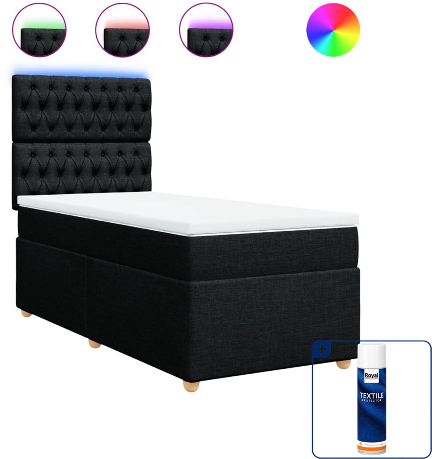 vidaXL boxspring met matras 90 x 190 cm - stof - zwart - Inclusief textielbeschermer 500 ml