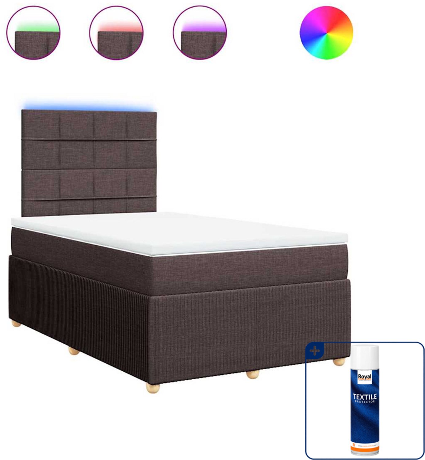 vidaXL boxspring met matras - 120 x 200 cm - donkerbruin - Inclusief textielbeschermer 500 ml