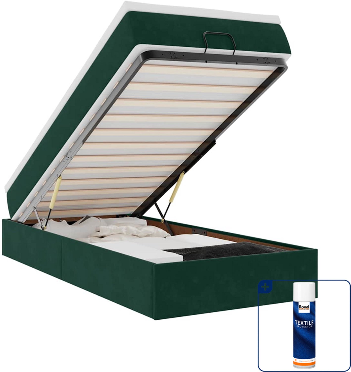 vidaXL ottoman bed - 100 x 200 cm - fluweel - donkergroen - Inclusief textielbeschermer 500 ml Taupe