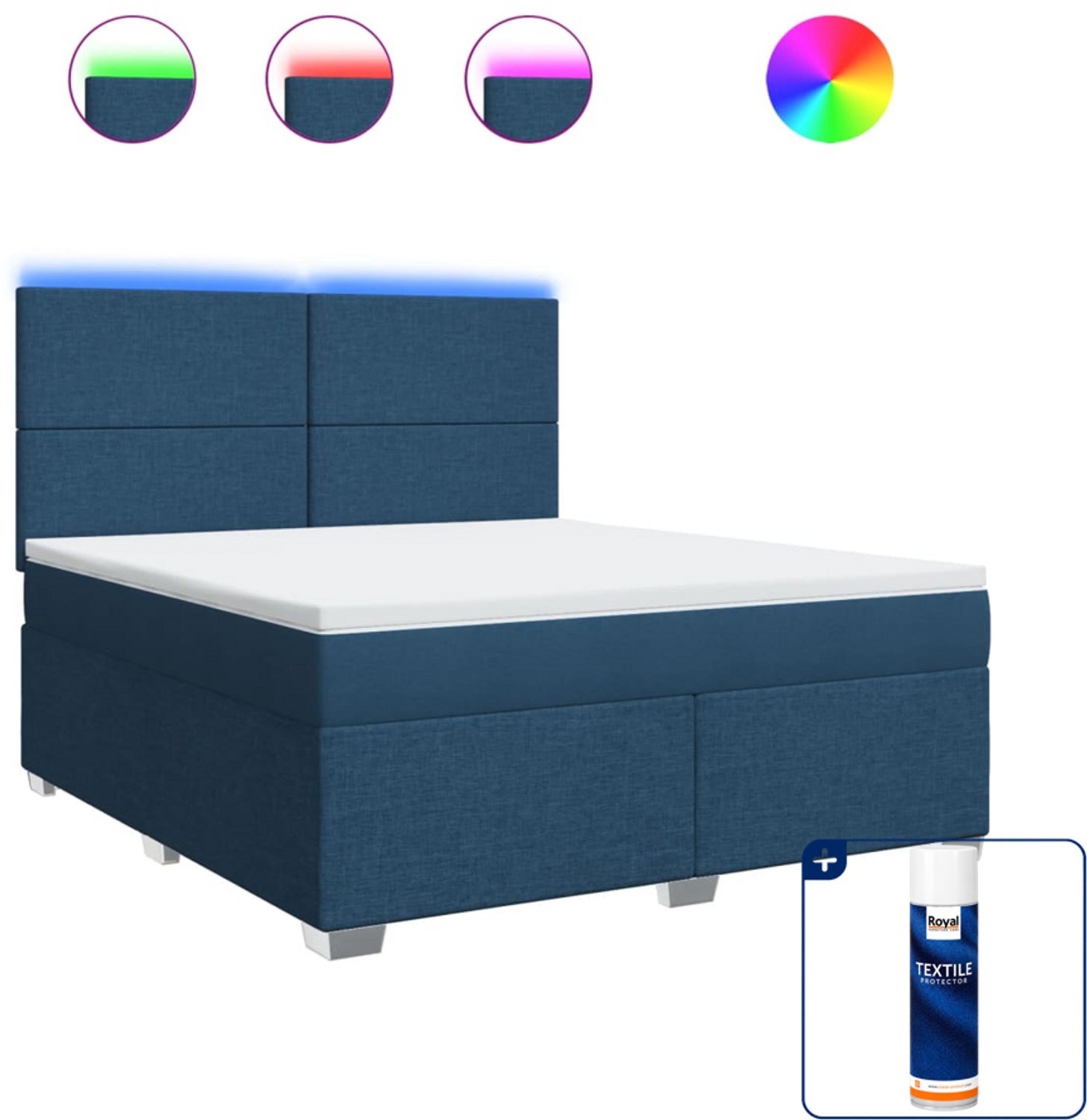 vidaXL Boxspring Kingsize - 180 x 200 cm - blauw - Inclusief textielbeschermer 500 ml