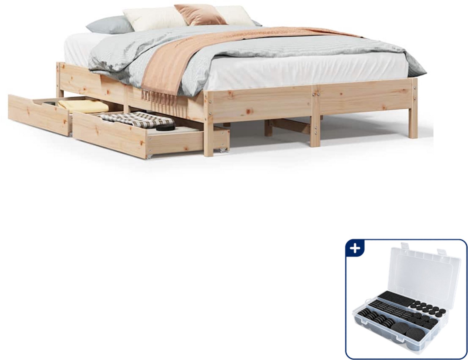 vidaXL bedframe 135 x 190 cm - massief grenenhout - Inclusief antikrasvilt 177-delig Bruin