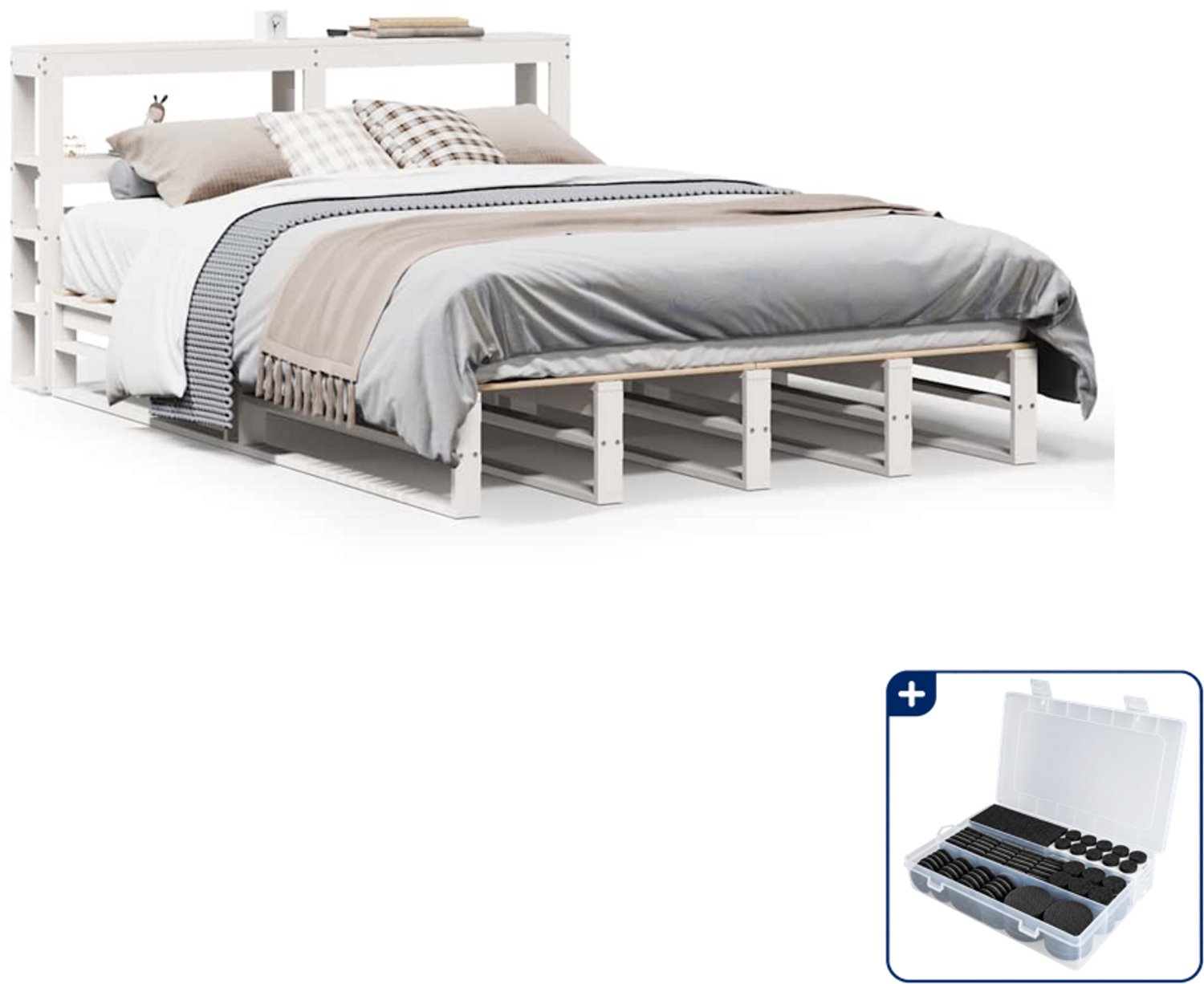 vidaXL bedframe - 150 x 200 cm - massief grenenhout - wit - Inclusief antikrasvilt 177-delig