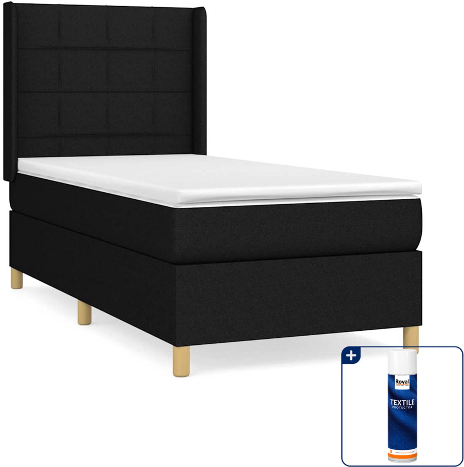 vidaXL boxspring met matras - 100 x 200 cm - stof - zwart - Inclusief textielbeschermer 500 ml