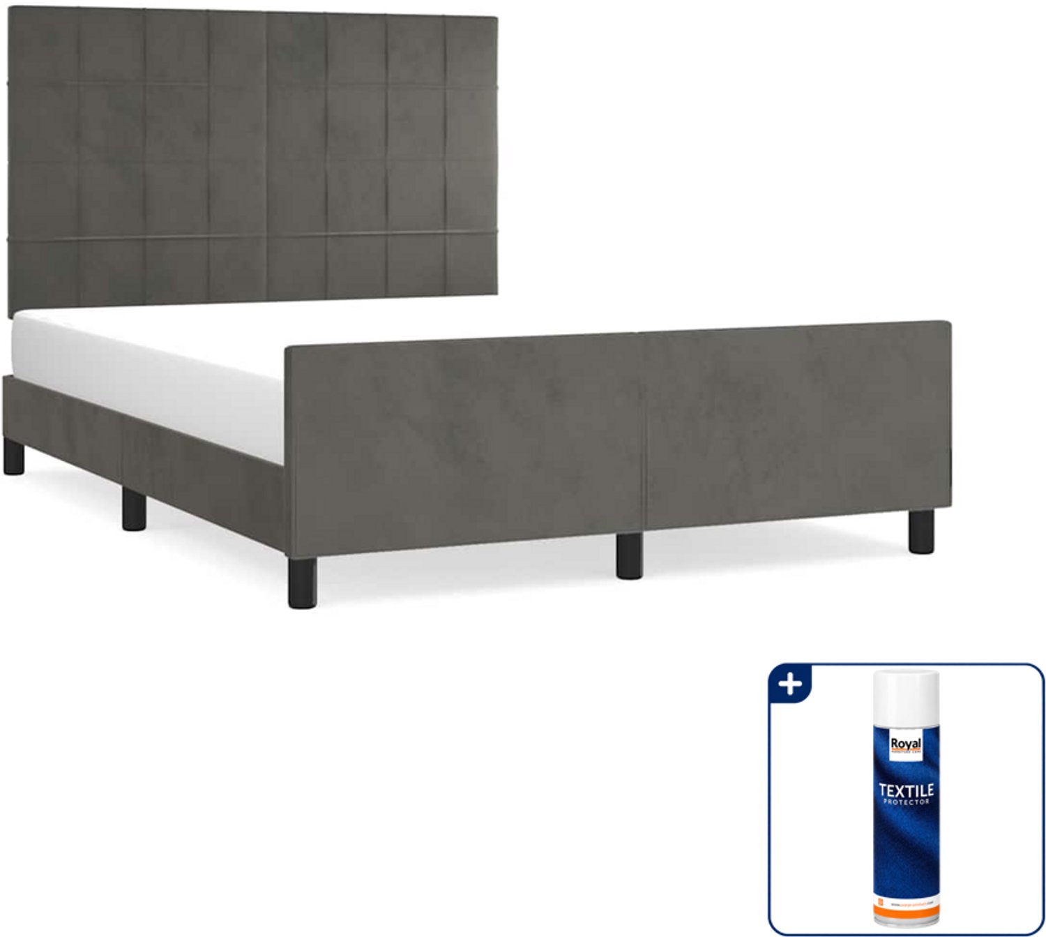 vidaXL bedframe - 140 x 190 cm - fluweel - donkergrijs - Inclusief textielbeschermer 500 ml