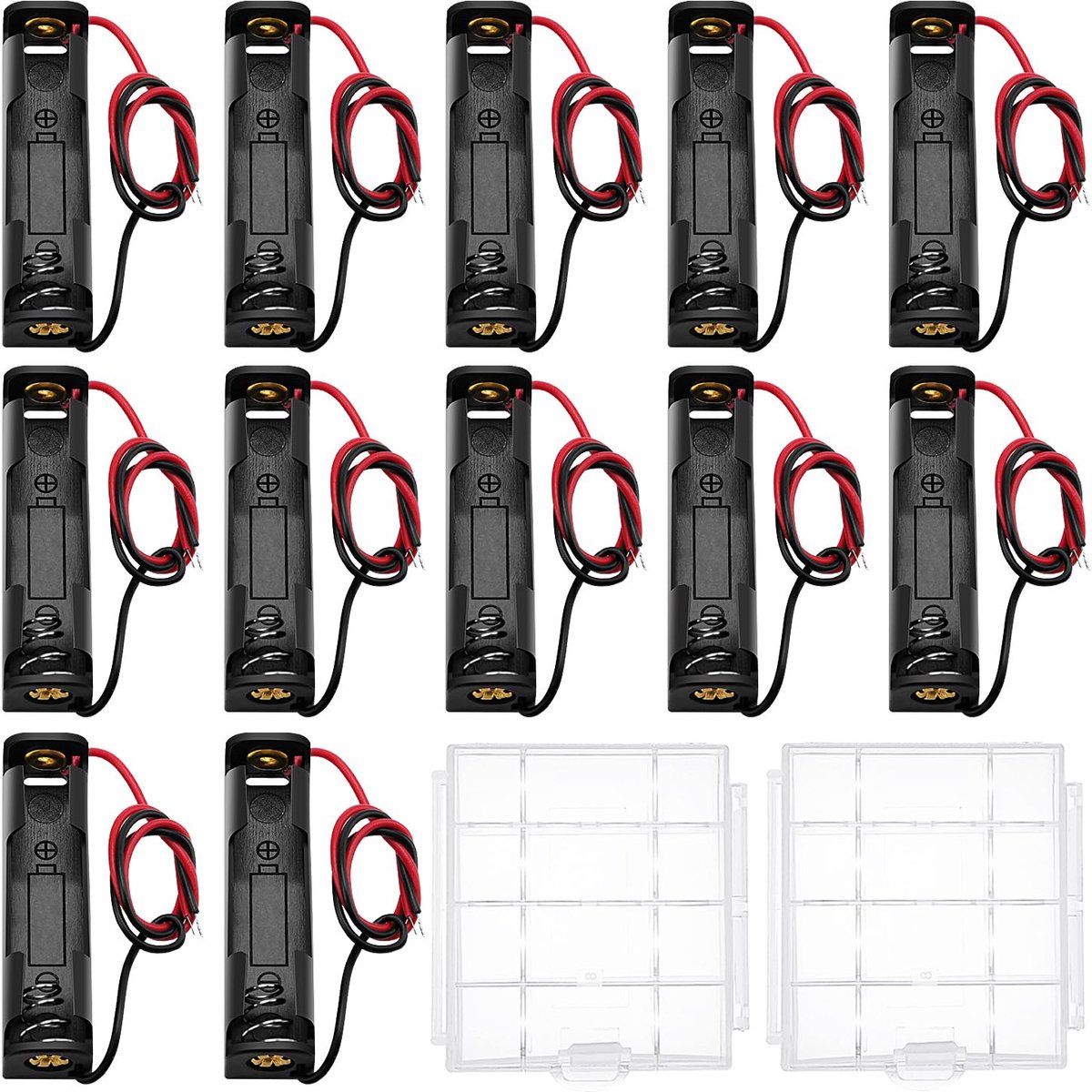 12 Stuks AAA-Batterijhouders, KUOQIY 1.5V AAA Batterij Opbergdoos met Draad, met 2 Stuks Plastic Doos van de - ShopVlot