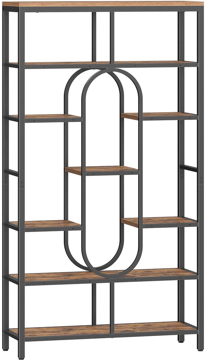 Chelsey-Store Boekenkast - 7-laags - Stijlvol - voor studeerkamer, woonkamer, kantoor, slaapkamer - Stalen Frame - 30x100x180 CM - Zwart/Bruin