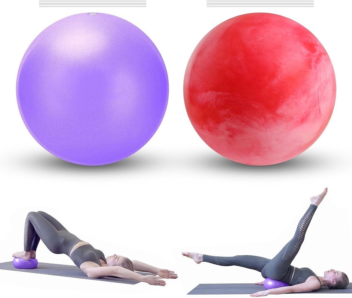 Mini-pilatesbal van 20,3 cm voor kerntraining en balans, zachte yogabal voor buikspieren en schouders, draagbaar en duurzaam, inclusief rietje en 3 kleurensets, perfect voor thuisgebruik en fitness.