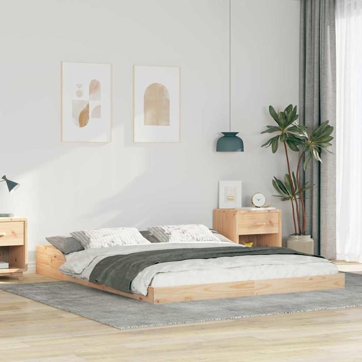 Grenenhout minimalistisch slaapkamer bedframe naturel 140 x 220 cm