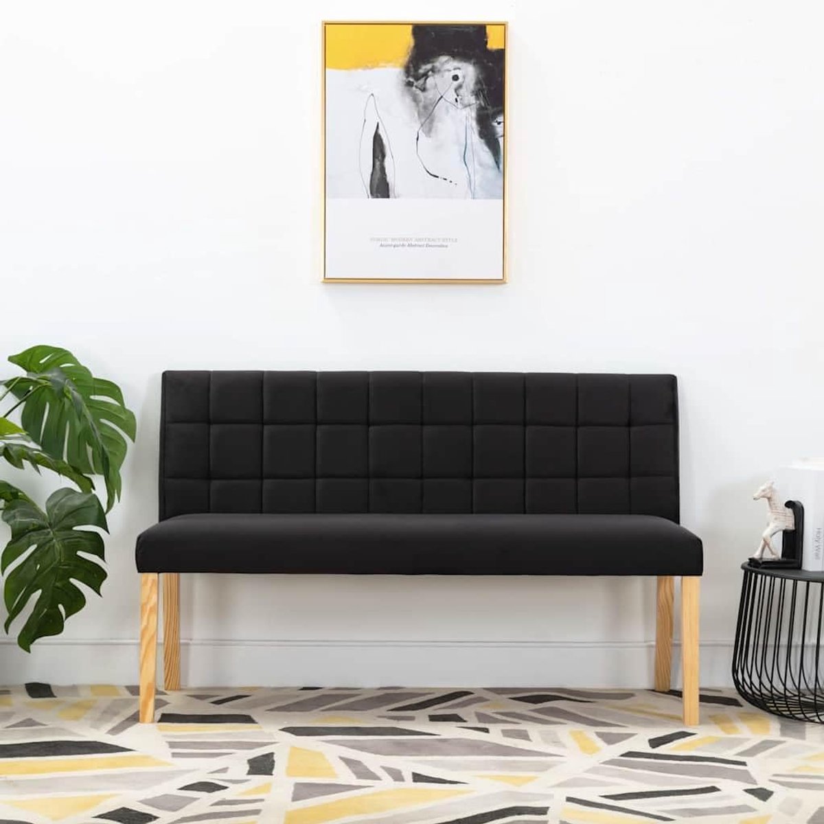 140 cm zwart fluweel bekleed met rugleuning en doorgestikt design voor hal en woonkamer