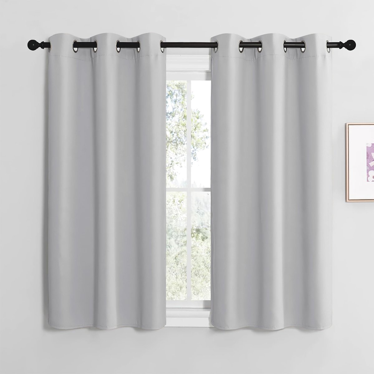 NICETOWN Gordijnen met inslagringen, ondoorzichtig, korte gordijnen, voor slaapkamer, set van 2, thermische gordijnen - ShopVlot