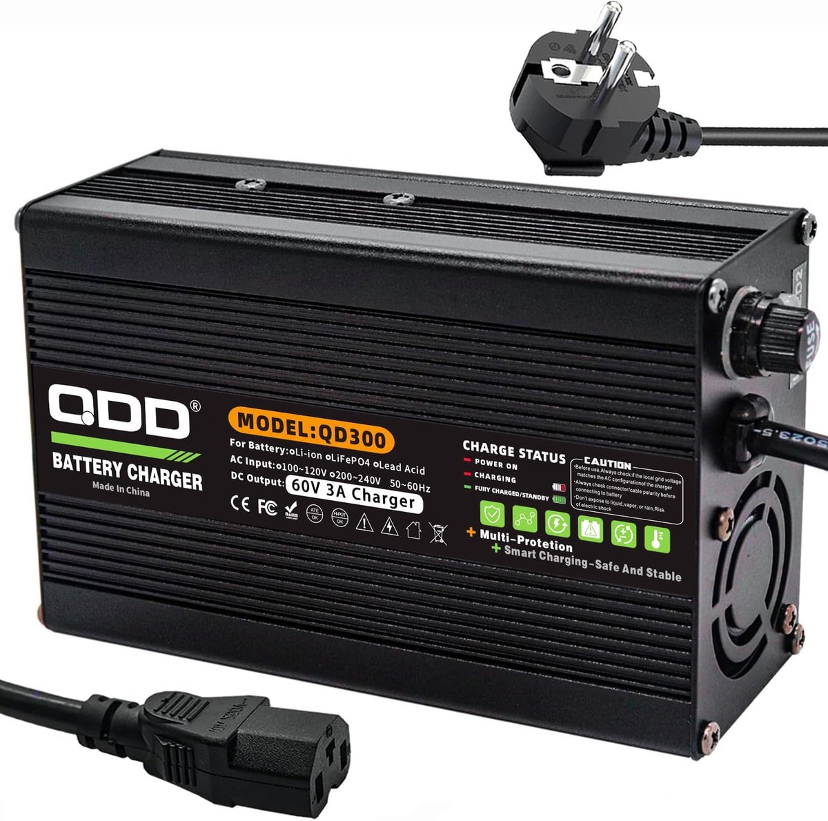 QDD 60 V 3 A charger, 60 V lead battery charger, 69 V charger for lead batteries, output C13 plug, used for 60 V lead - ShopVlot