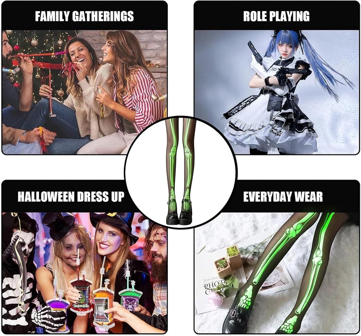 Halloween Kousen voor Dames - Skelet Motief, Perfect voor Feestjes en Carnavals, Spookachtige Kostuum Accessoires