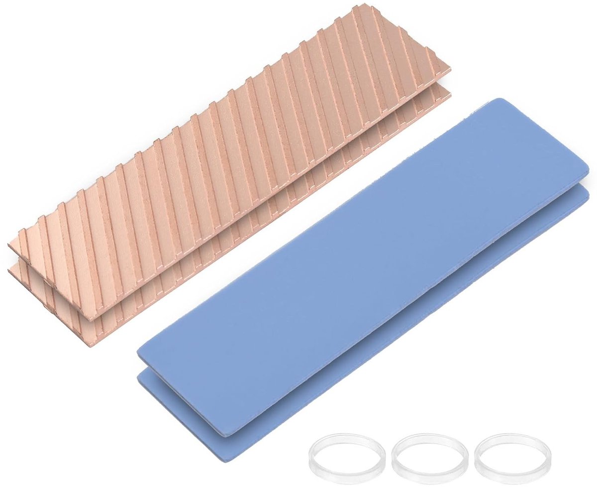 2 stuks koper koelers voor M.2 2280 SSD met warmtegeleidingspad en rubber ringen voor PC en PS5, NVMe en SATA compatibel, 22 x 80mm