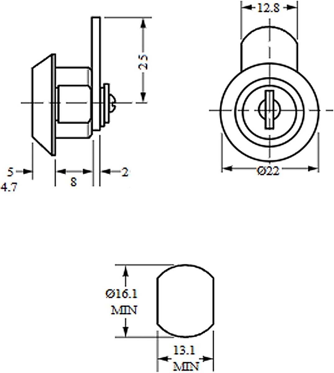 Kastslot 8mm - Verchroomd - Sleutelbediening - Ideaal voor meubels - ShopVlot