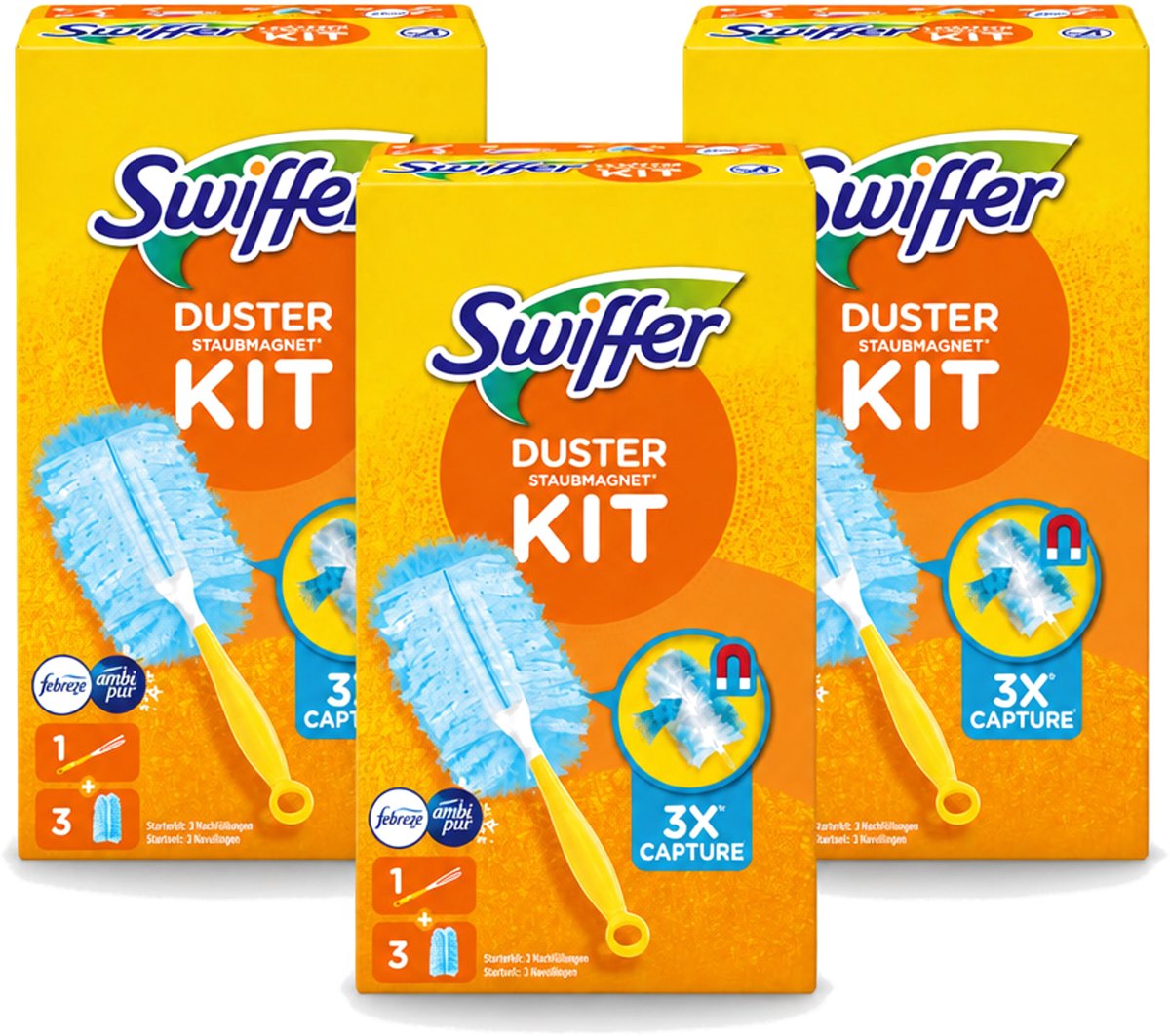 3 x Swiffer – Starterkit + 3 Navullingen – Met Febreze - Voordeelverpakking - 3 stuks