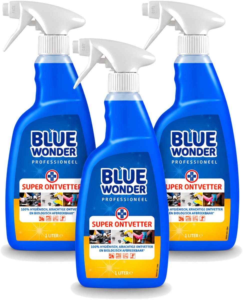 3 x Blue Wonder - Professioneel Superontvetter - Spray - Krachtige Ontvetter - 1 Liter - Bulkverpakking - 3 stuks