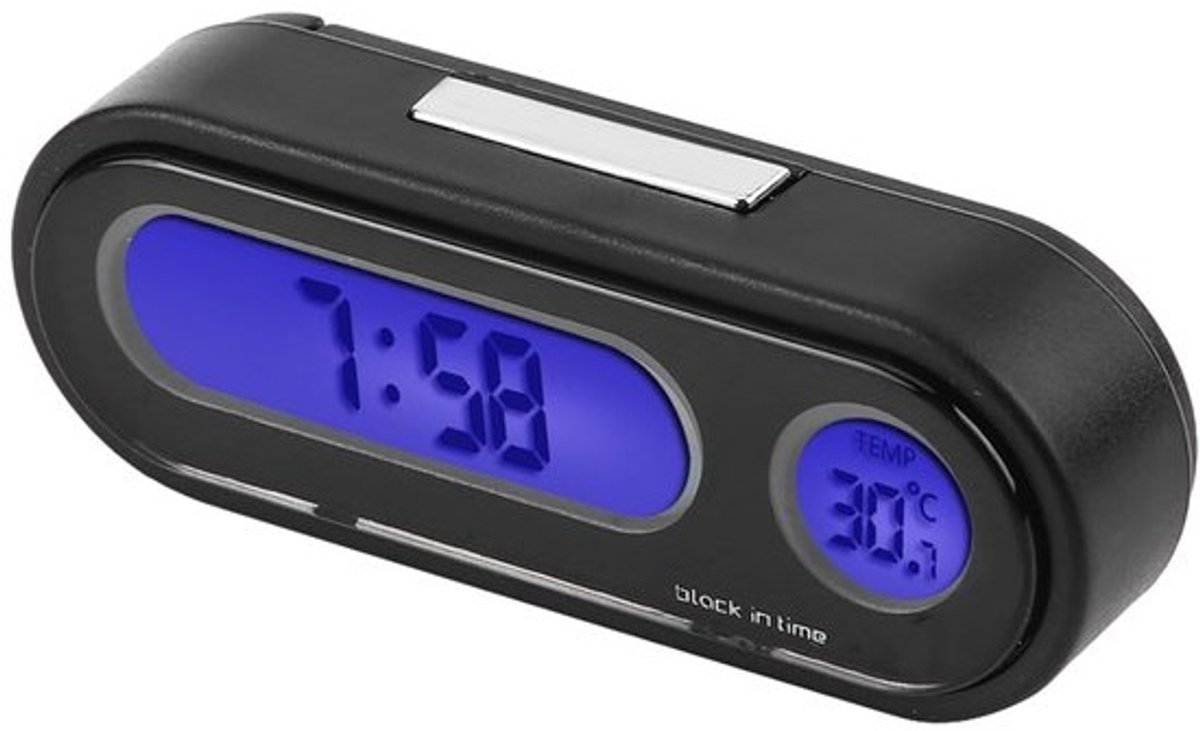 Digitale klok - Mini-thermometer - Voor auto-interieur - 2-in-1-functie - 7,5 cm - Zwart