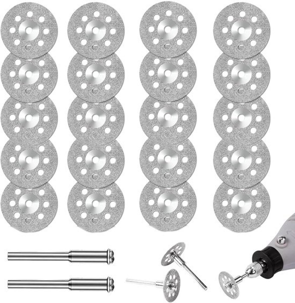 Set diamantschijven - Snij- en slijpschijven - Precisiezagen en snijden - Geperforeerd - hittebeheer - 22 mm - 3 mm doorn - Zilver