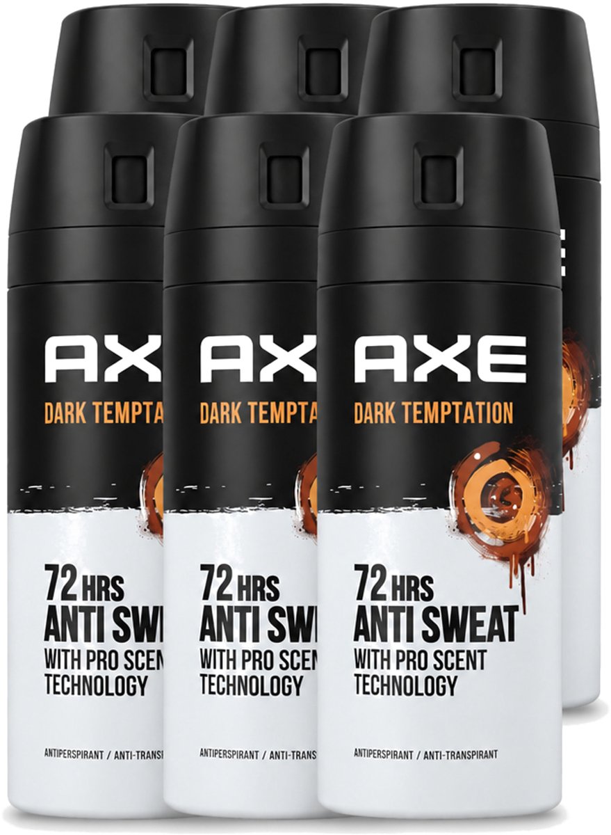 6 x Axe - Deodorant Spray - 72hrs Anti Sweat - Dark Temptation - 150 ml - Voordeelverpakking - 6 stuks