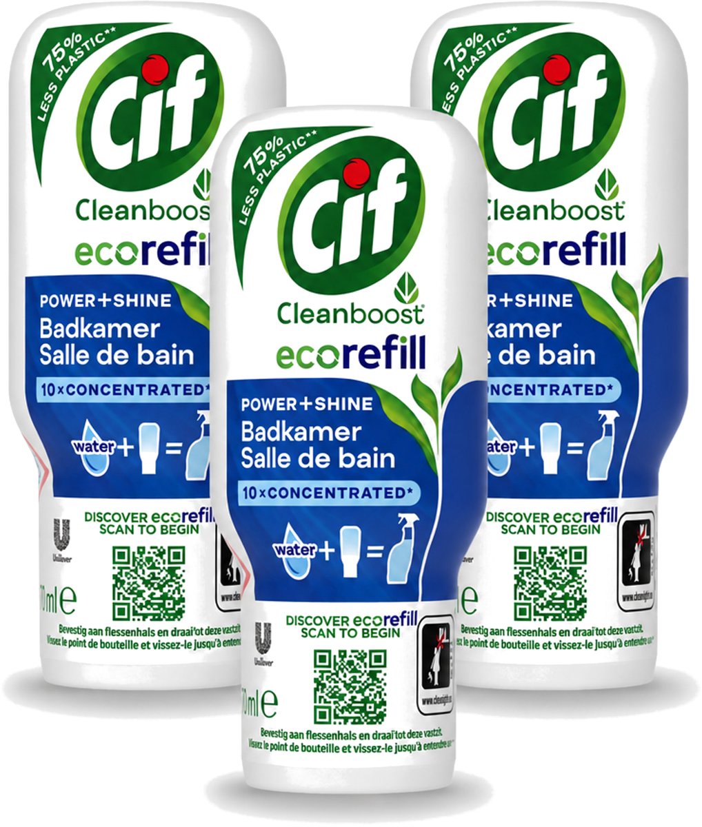 3 x Cif Eco Refill - Power & Shine - Badkamerreiniger - Spray - 70 ml - Voordeelverpakking - 3 stuks