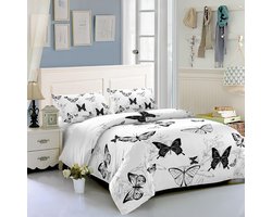 HOSIMA Boys Girls Bedding Set, Black and White Butterfly Print Duvet Cover with 2 Pillowcases (Black and White - ShopVlot