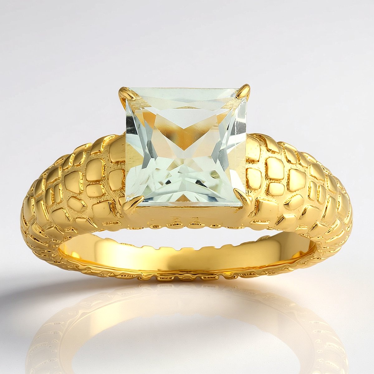 Cavill - 925 Sterling Zilver Ring met Goudlaag - Luxe Groene Amethist 1,603 ct Princess Geslepen - Moderne Elegante Brazilië Edelsteen Ring