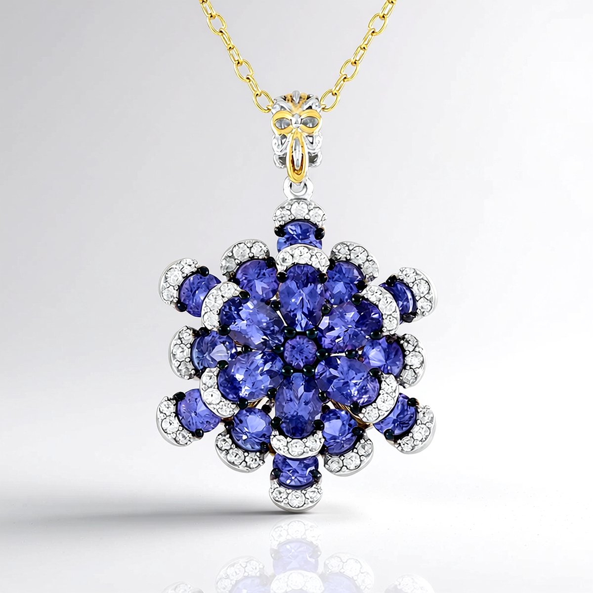 Cavill - Zilveren Halsketting - 925 Sterling Zilver Verguld - Tanzaniet Ovaal en Rond 5,875 ct - Bloemmotief - Elegante Damesketting