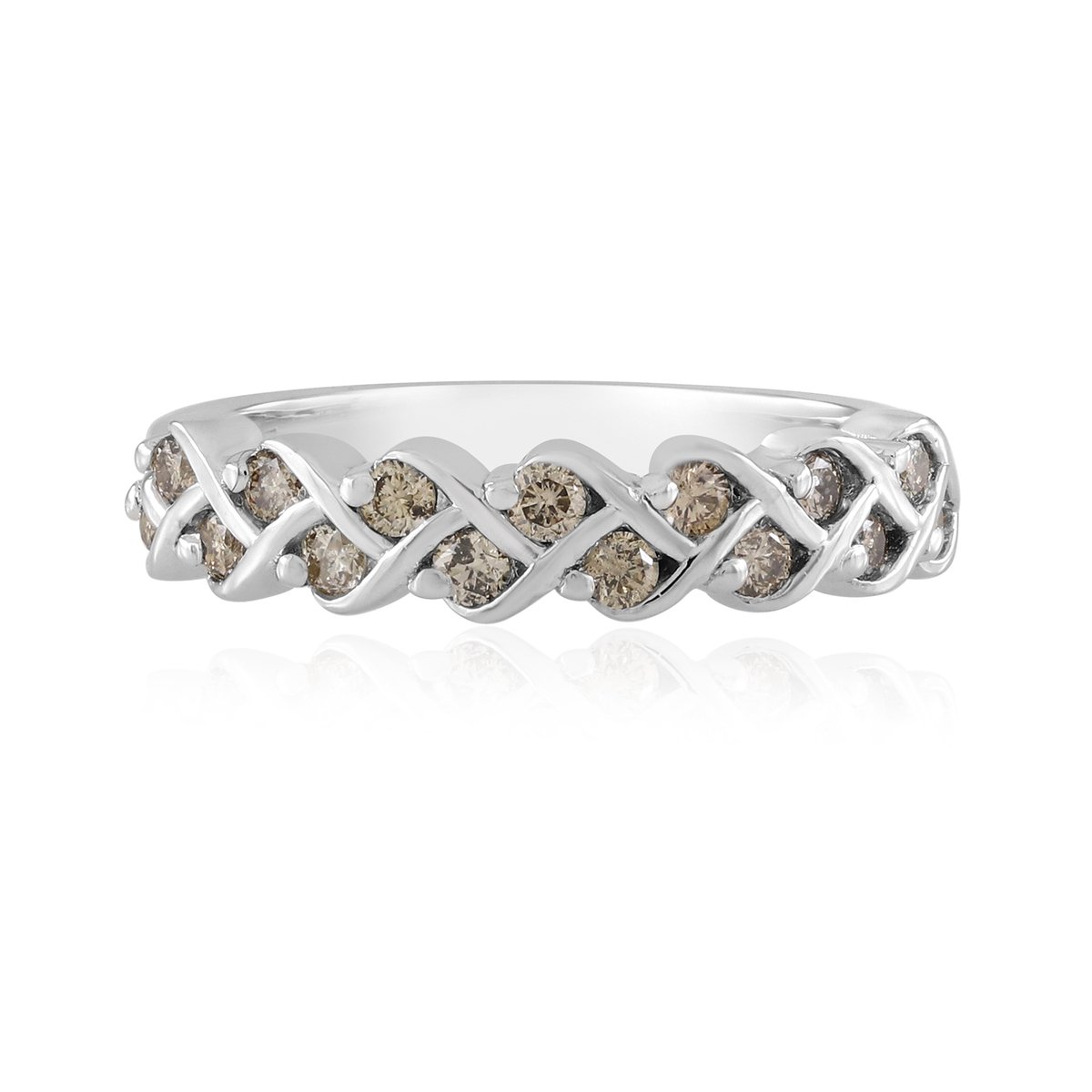 Cavill - 925 Sterling Zilver Ring met 0,384 ct Bruine Diamanten - Ronde Briljant - Verweven Modern Ontwerp - Elegante Damesring