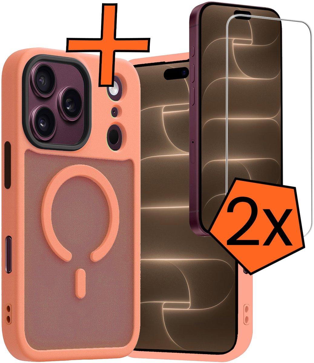 Hoes - Met 2x Screenprotector - Geschikt voor Apple iPhone 18 Pro Max - Magsafe Compatible - Sterk & Shockproof - Back Cover - Shock Proof Case - Telefoon Hoes - Perzik