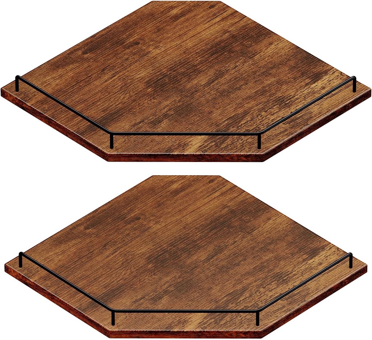 Hoekplank wandmontage 12 inch - 2-laags hexagonaal - rustiek hout - stijlvolle opslagoplossing - ShopVlot
