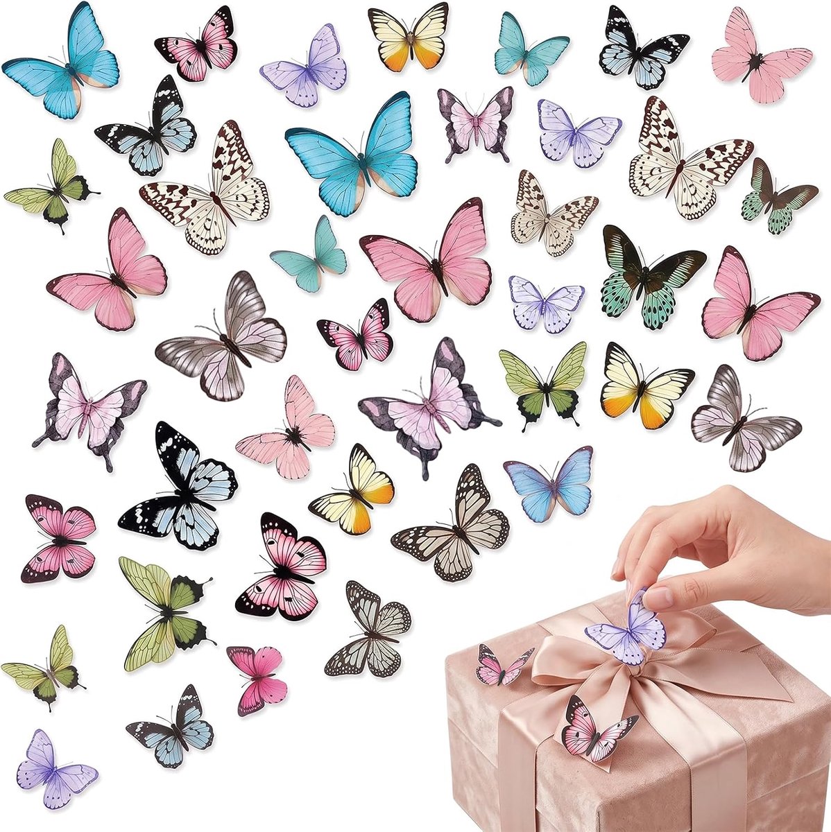 48 stuks decoratieve 3D-vlinders voor muur, decoratieve muurstickers, kleurrijk, vinylstickers voor de decoratie van - ShopVlot
