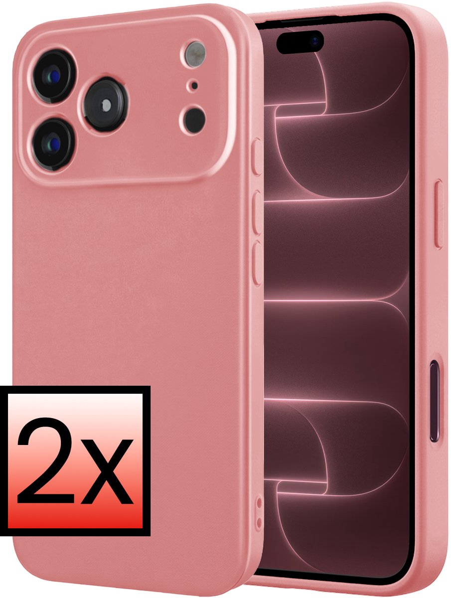 Hoesje - 2 Stuks - Geschikt voor Apple iPhone 18 Pro - Sterk & Shockproof - Case Siliconen - Back Cover - Telefoon Hoes - Lichtroze