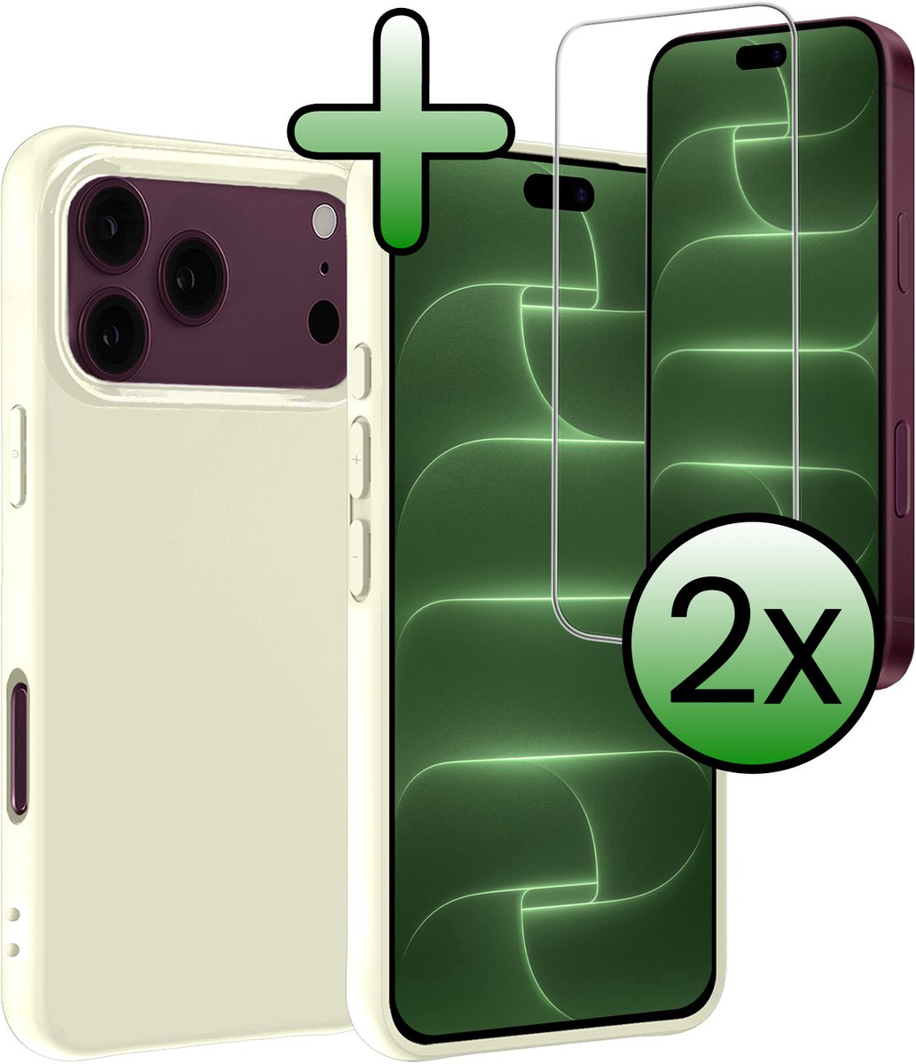 Hoesje Met 2x Screenprotector - Geschikt voor Apple iPhone 18 Pro Max - Sterk & Shockproof - Back Cover - Siliconen Case - Telefoon Hoes - Wit