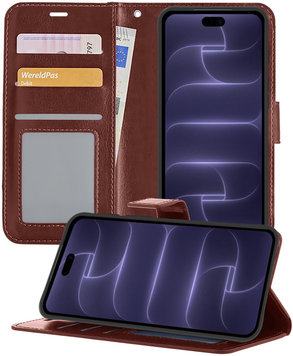 Hoesje - Geschikt voor Apple iPhone 18 Pro - Luxe Bookcase - Walletcase Hoes - Portemonnee - Cover - Telefoonhoes - Bruin