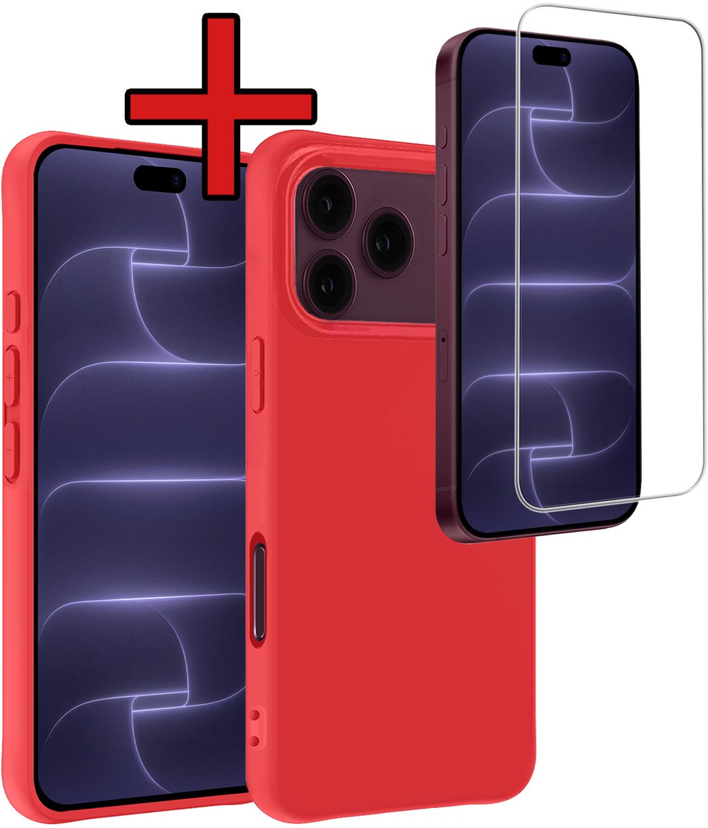 Hoesje - Met Screenprotector - Geschikt voor Apple iPhone 18 Pro Max - Sterk & Shockproof - Telefoon Hoes - Back Cover - Siliconen Case - Telefoonhoes - Rood
