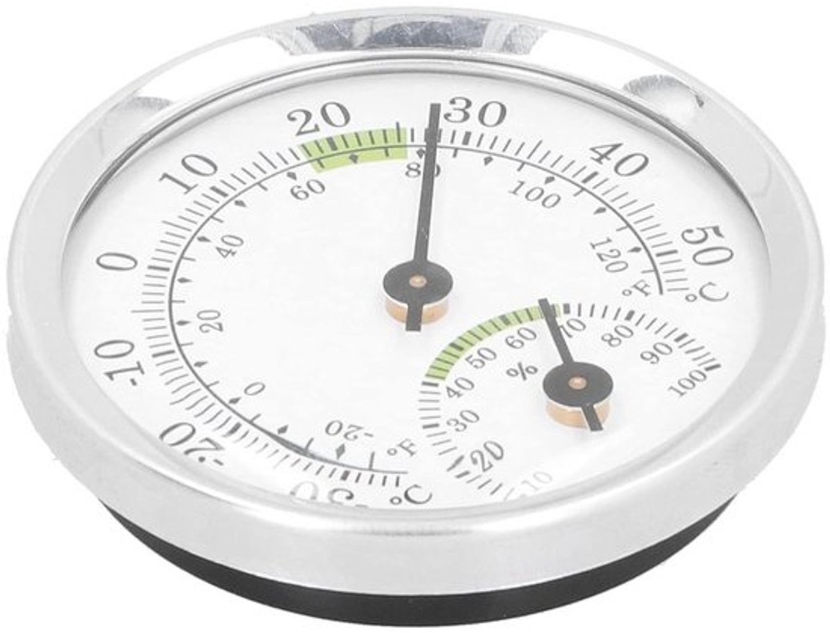 Analoge thermometer - Thermometer en hygrometer - Voor het meten van het binnenklimaat - Hoge nauwkeurigheid - Lengte 6 cm - Zilverg​​roen