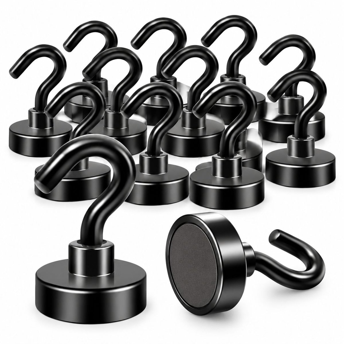 VHV - Magnetische haak - 15 stuks - Zwarte - Supersterke trekkracht - Magneet met haak - in de keuken
