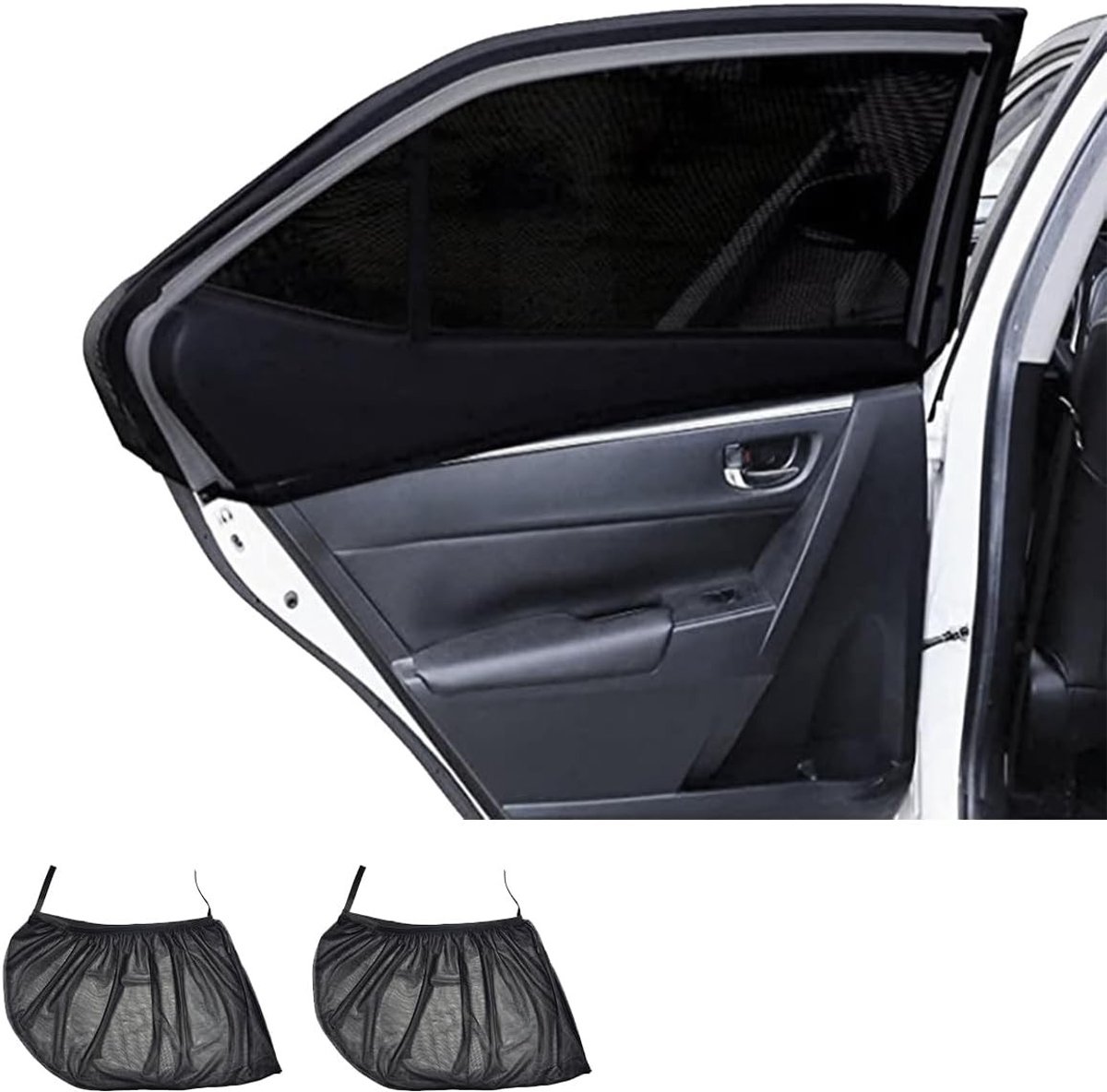 Set van 2 Universele Zonnebescherming voor Autovensters - UV Bescherming voor Baby's en Kinderen, Ademend en Rekbaar voor Achterramen van Limousines, SUV's en MPV's