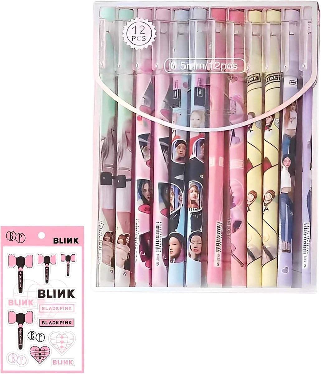 Uitwisbare balpen, roze, 12-delige merchandising-artikelset met 1 sticker, uitwisbare gelpen, collectie van vakken - ShopVlot